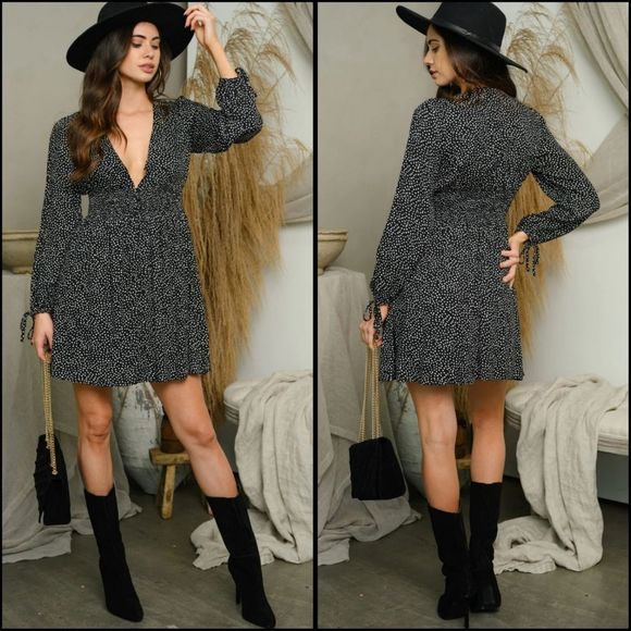 LAST Deep V Polka-Dot Dress - Picture 3 of 6